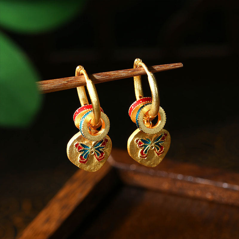 Enamel Oil Butterfly Earrings - High-end, All-match, Elegant