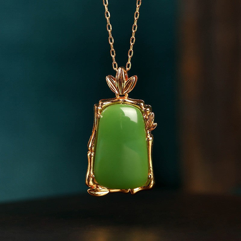 Real Gold Plated, Micro-inlaid Colored Diamond Imitation Hetian Jade Pendant Necklace for Men and Women