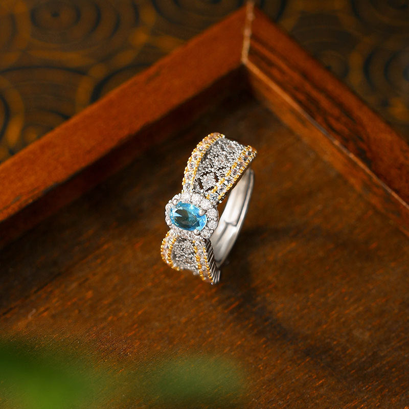 Italian Textured Carved Gold Lace Double Color Gold Diamond Emerald Brati Ring