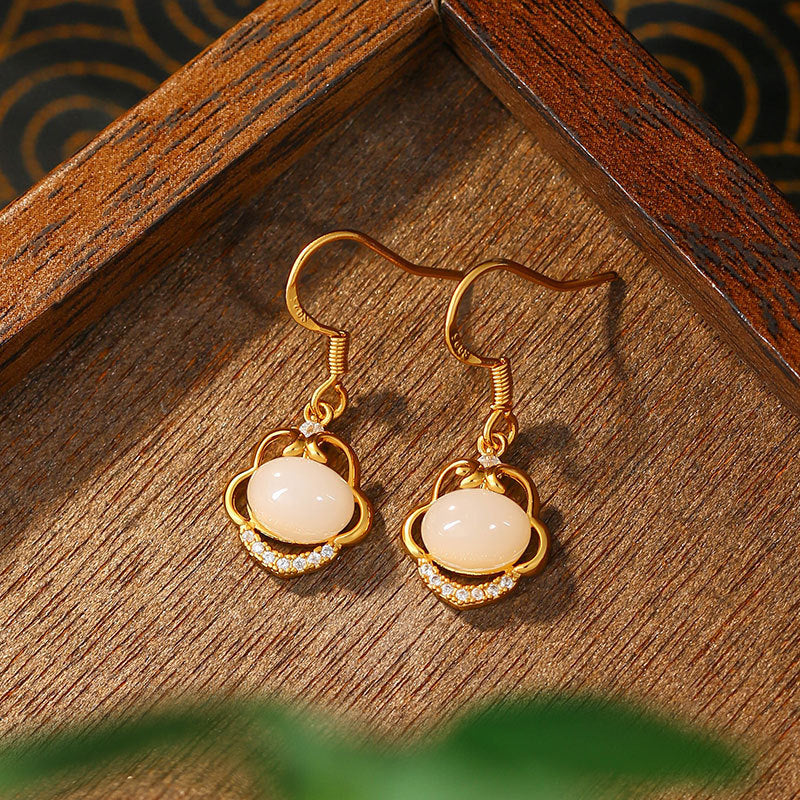 Imitation Jade Ruyi Ping An Lock Earrings for Women in Summer