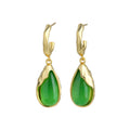 925 Silver Needle Earrings Inlaid with Imitation Jade, Simple Water Drop Design for Women