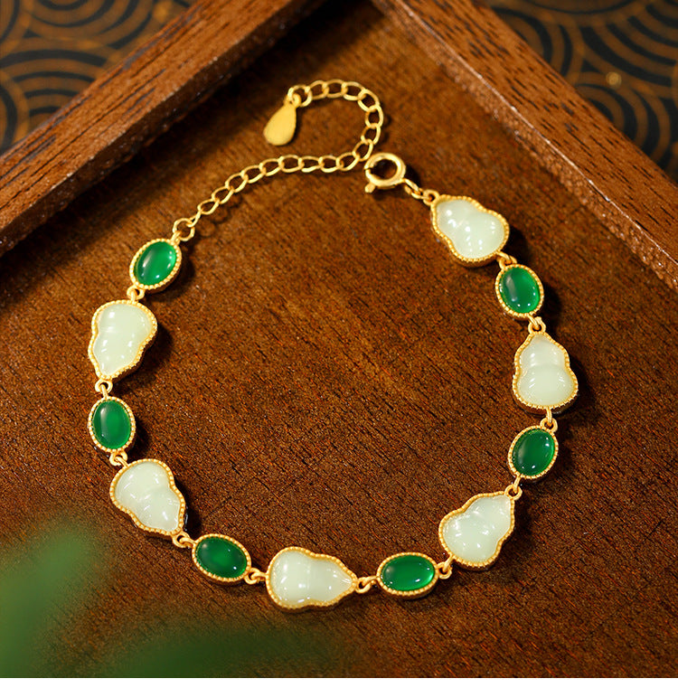 Imitation Jade Fulu Gourd Bracelet Electroplated Gold Color Niche Ins Sense Bracelet for Friends