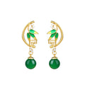 Green Bamboo Leaf Chalcedony Earrings - Niche Design, All-match