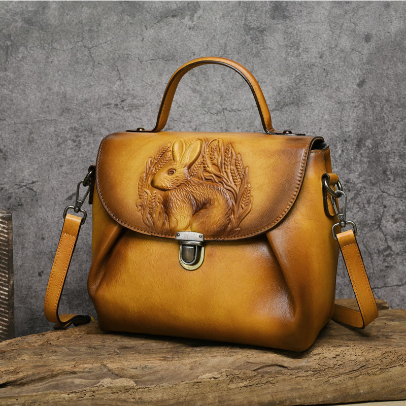 First layer cowhide multi-purpose retro embossed hand-brushed messenger bag