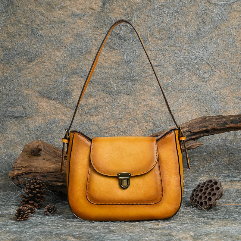 Women's Green Leather Vintage Handmade Underarm Shoulder Bag