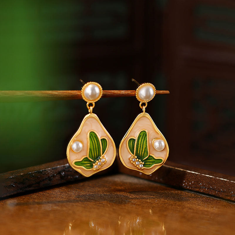 Enamel Monet Garden Oil Painting Imitation Pearl Earrings