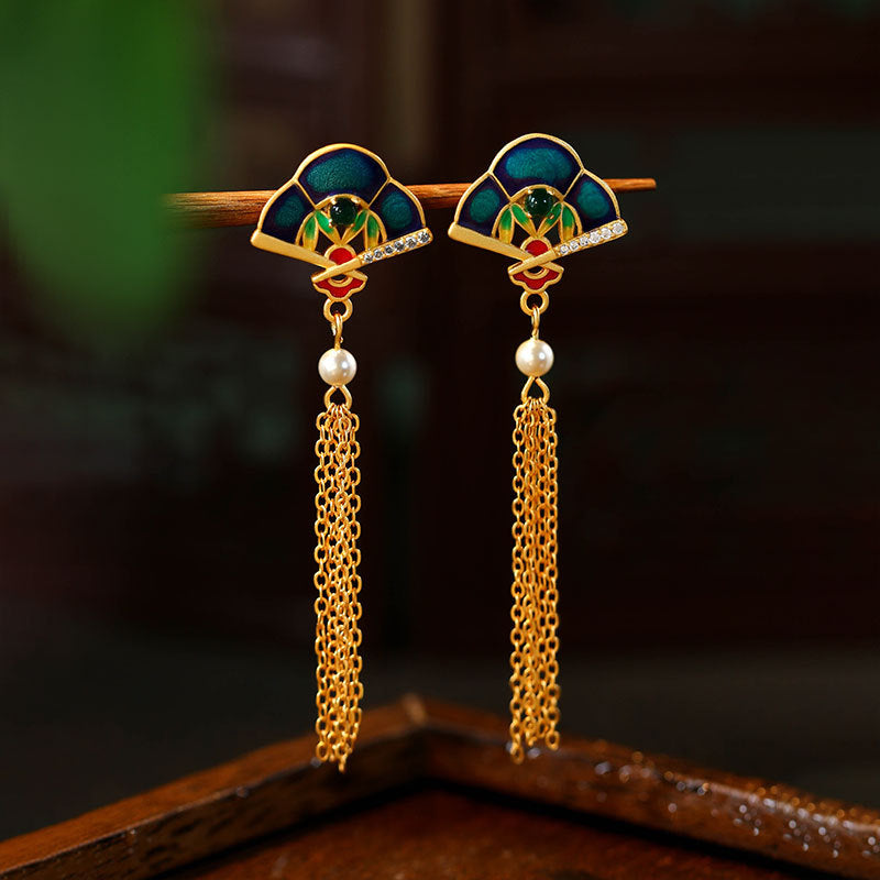 Ancient Horse-faced Skirt Accessories Tassel Fan Earrings