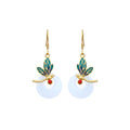 True Gold Color Gold-plated Imitation Hetian Jade Safety Buckle Enamel Dragonfly Round Earrings
