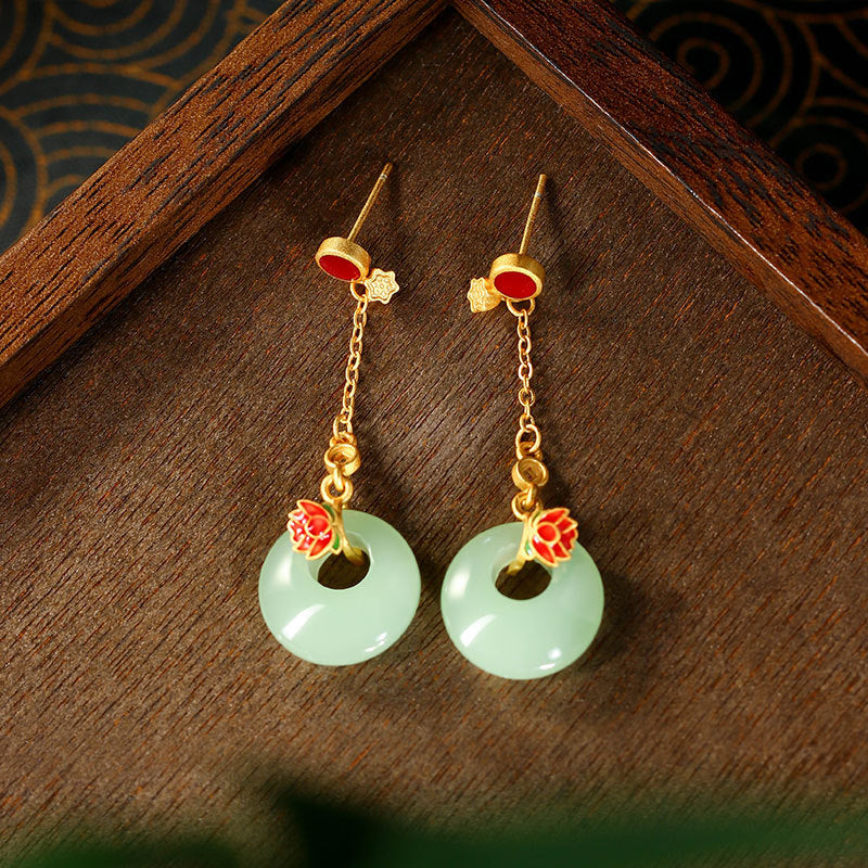 Enamel Color Drop Glaze Imitation Jade Lotus Earrings