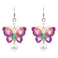 Enamel Gradient Butterfly 925 Silver Needle Pearl Earrings, Ancient Style Design