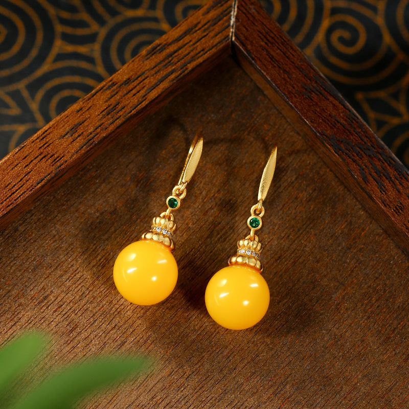 Real Gold Electroplating Faux Beeswax Amber Ear Hooks for Women