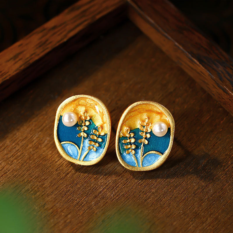 Creative Wheat, Pearl Enamel Oil Dropping Earrings for Women