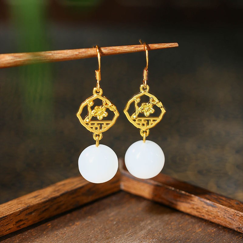 Real Gold Color Plating Imitation Hetian Jade Earrings