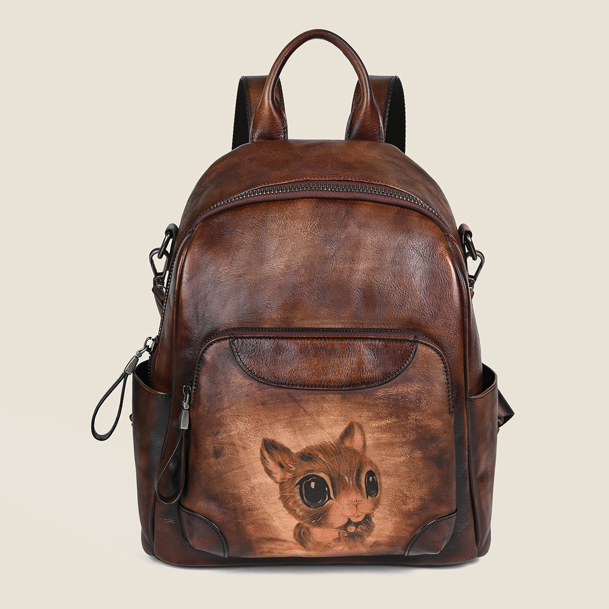 Vintage Large Capacity Vegetable Tanned Leather Women's Backpack, Handmade Head Layer Cowhide