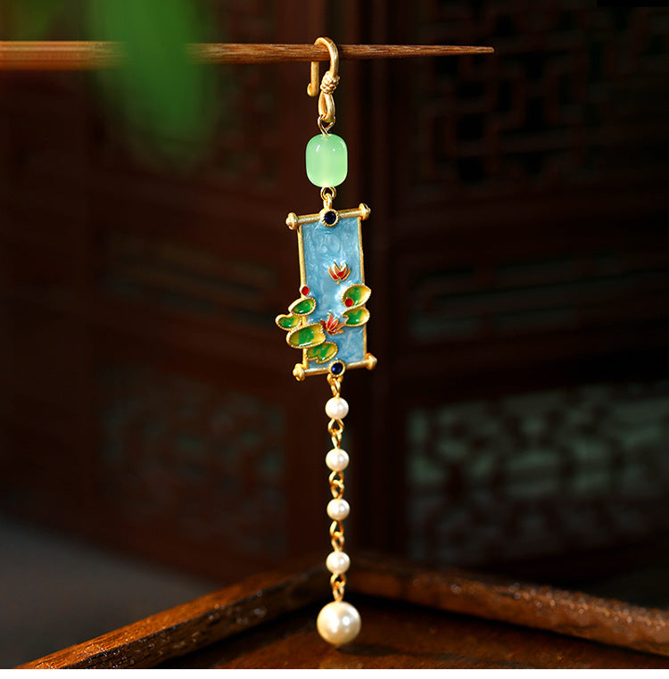 Safflower Green Leaves Landscape Painting Cheongsam Flap Pendant Brooch