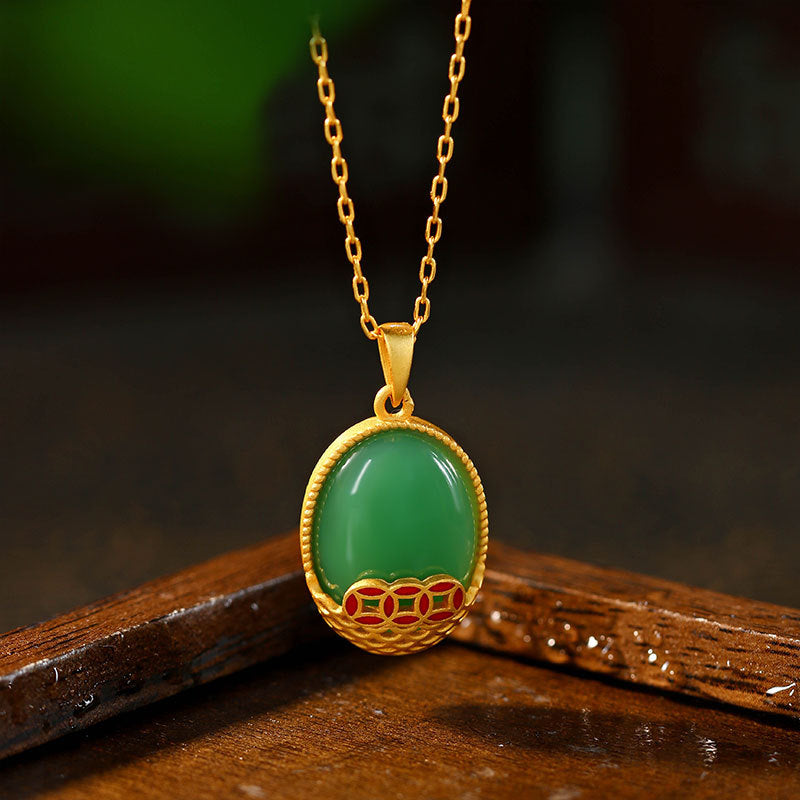 Enamel Color Wealth Necklace with Imitation Hetian Jade for Women
