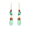 Enamel 925 Tremella Needle Magnolia Imitation Hetian Jade Earrings with Mirror Design