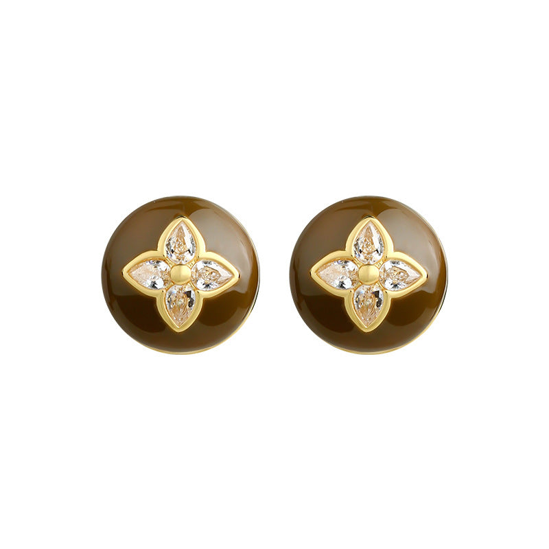 Exquisite Fashion Maillard Vintage Brown Oil Drop Women's French Ear Studs