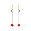 Antique Enamel Xiangyun Painted Gold Plated Natural Chalcedony Long Earrings
