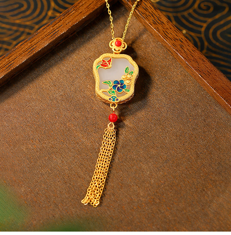 Flower Blossom Fan-shaped Cold Enamel Tassel Necklace