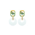 New Enamel Ping An Buckle 925 Silver Gold-plated Imitation Hetian Jade Earrings, Cheongsam Accessories