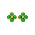 925 Silver Needle Plated Imitation Gold Emerald Four-leaf Clover Round Bead Earrings for Women