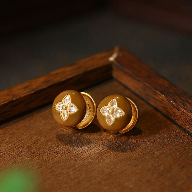 Exquisite Fashion Maillard Vintage Brown Oil Drop Women's French Ear Studs
