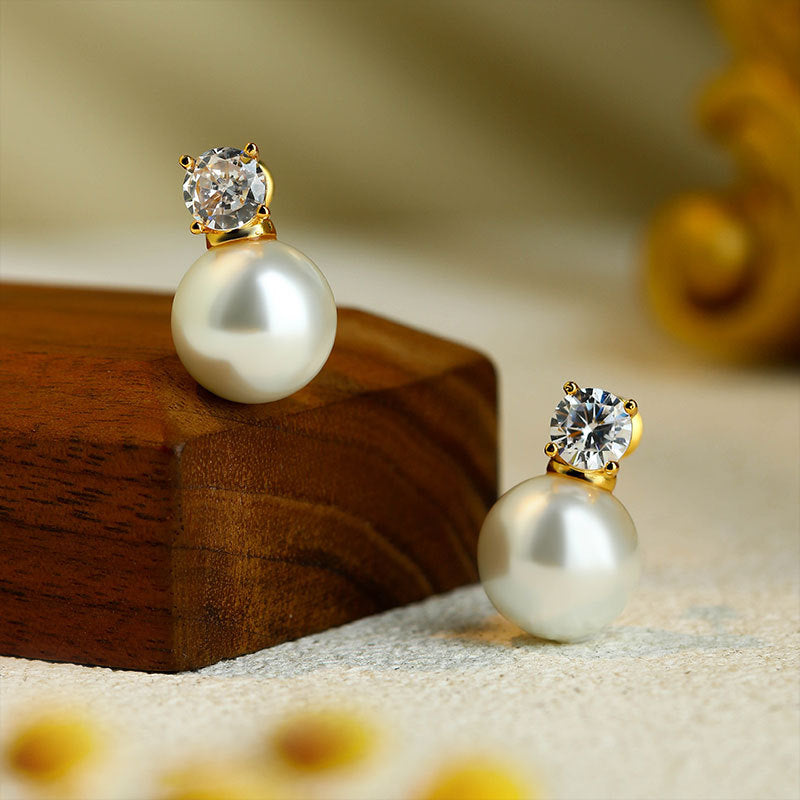 French Style Pearl Small Bulb Round Princess Earrings