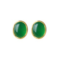 925 Silver Gold-Plated Oval Earrings Inlaid with Natural Green Chalcedony, Simple Fashion