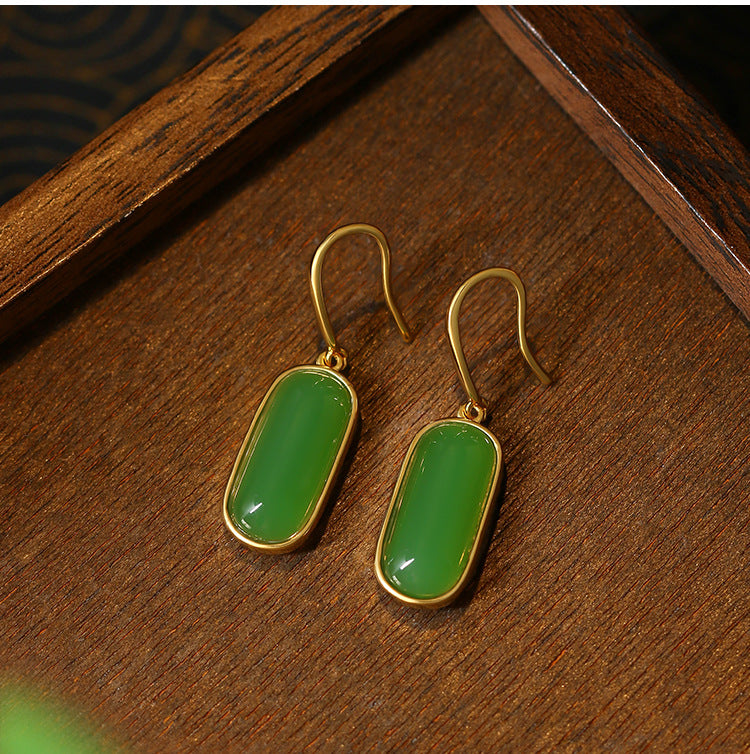Mirror Oval Simple Design Imitation Jade Earrings for Women