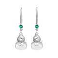 Natural Ice White Chalcedony Ear Hook Women's Earrings, Hollow Gourd Design