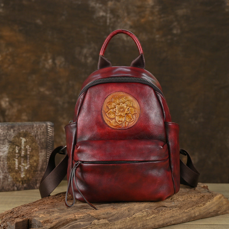 Vintage Genuine Leather Women's Multi-purpose Embossed Backpack