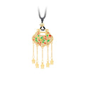 5D Hard Gold Lotus & Ping An Lock Tassel Pendant Necklace for Women