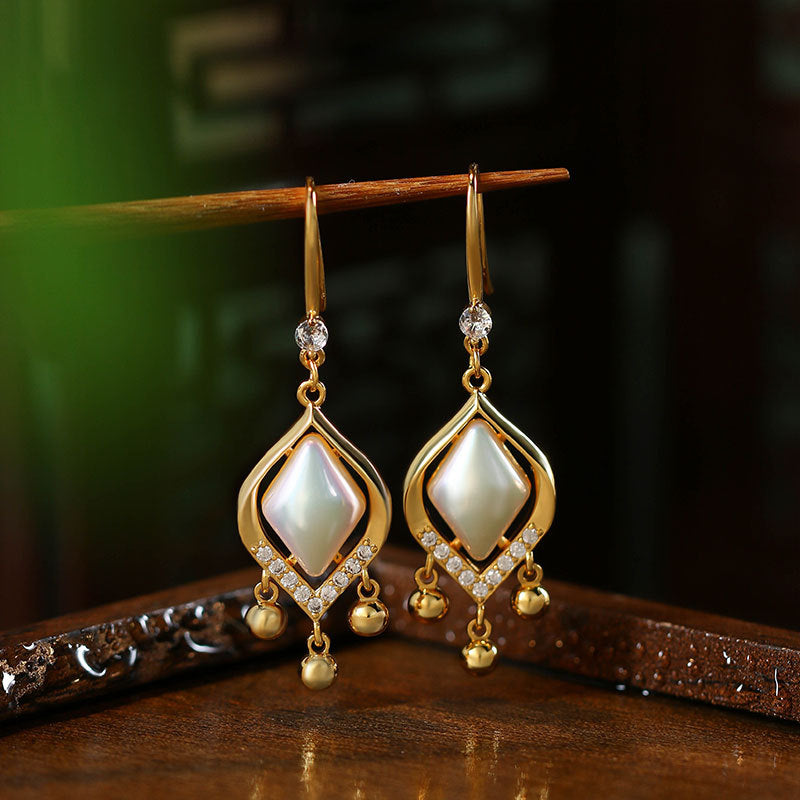 French Style Retro Oval Baroque Pearl Earrings Mori Style for Women