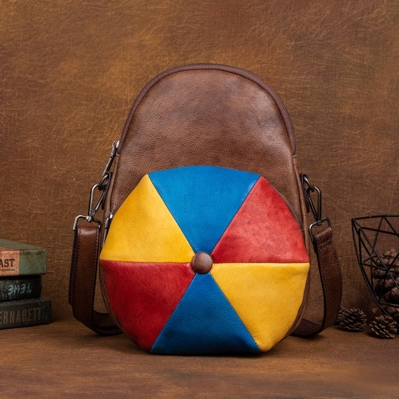 Retro Cowhide Large Capacity Backpack, Hat-Shaped and Fashion All-Match