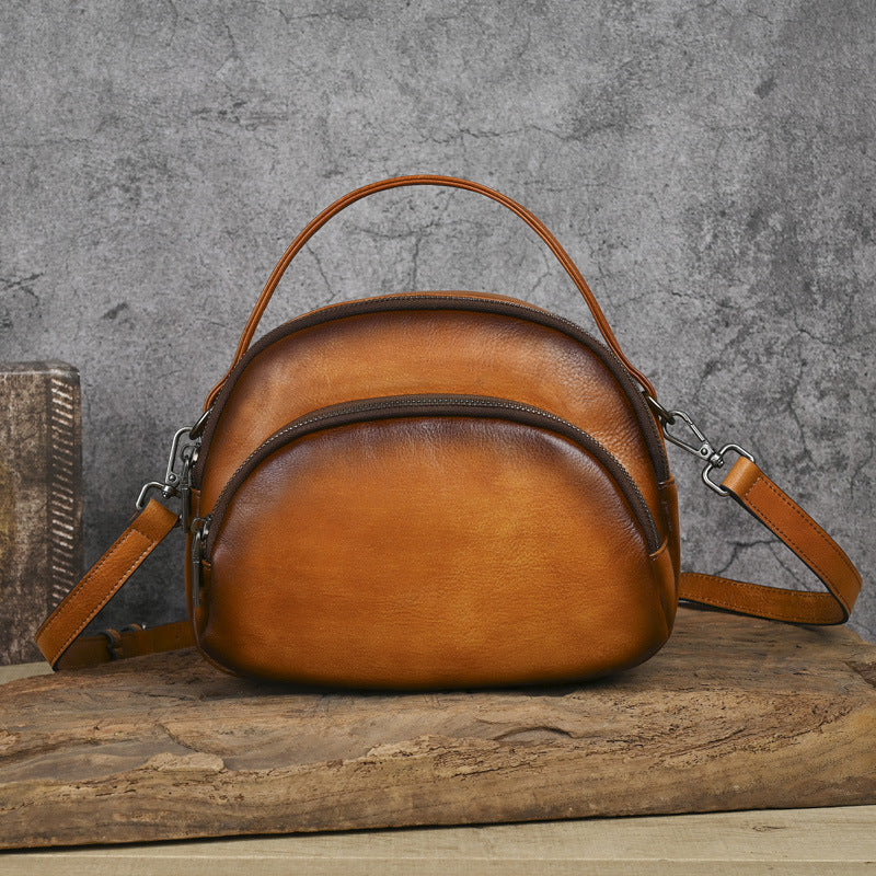 Autumn and Winter Crossbody Handbag Genuine Cowhide Women's Work Commuter Bag Maillard Vintage