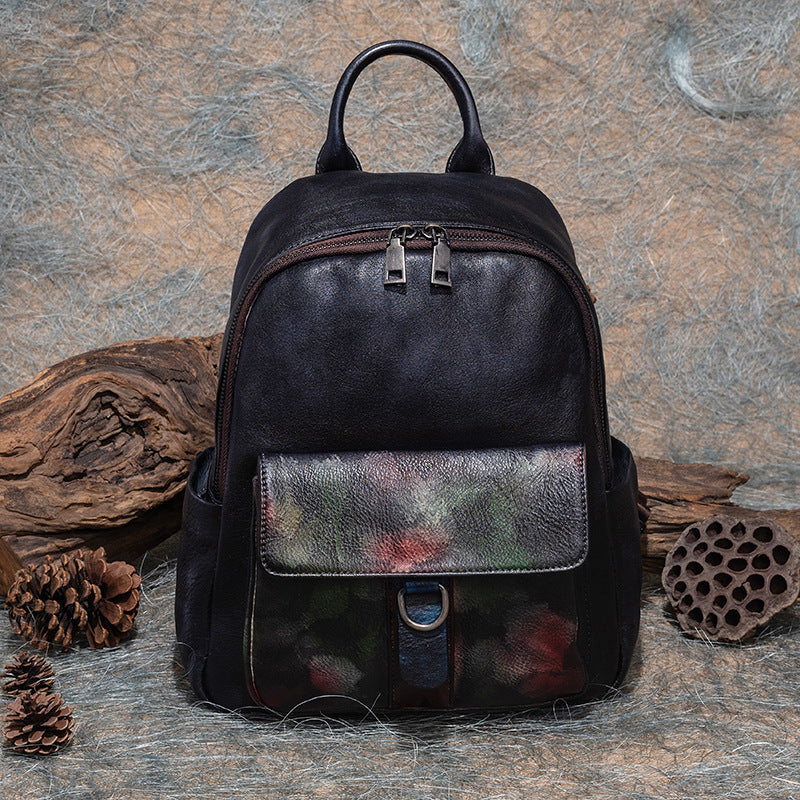 First Layer Cowhide Vegetable Tanned Leather Backpack for Women - Multi-Purpose, Retro Brushed Design