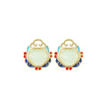 Elyuan Ancient Method Gold Plated 925 Silver Imitation Hetian Jade Xiangyun Ruyi Peace Lock Earrings