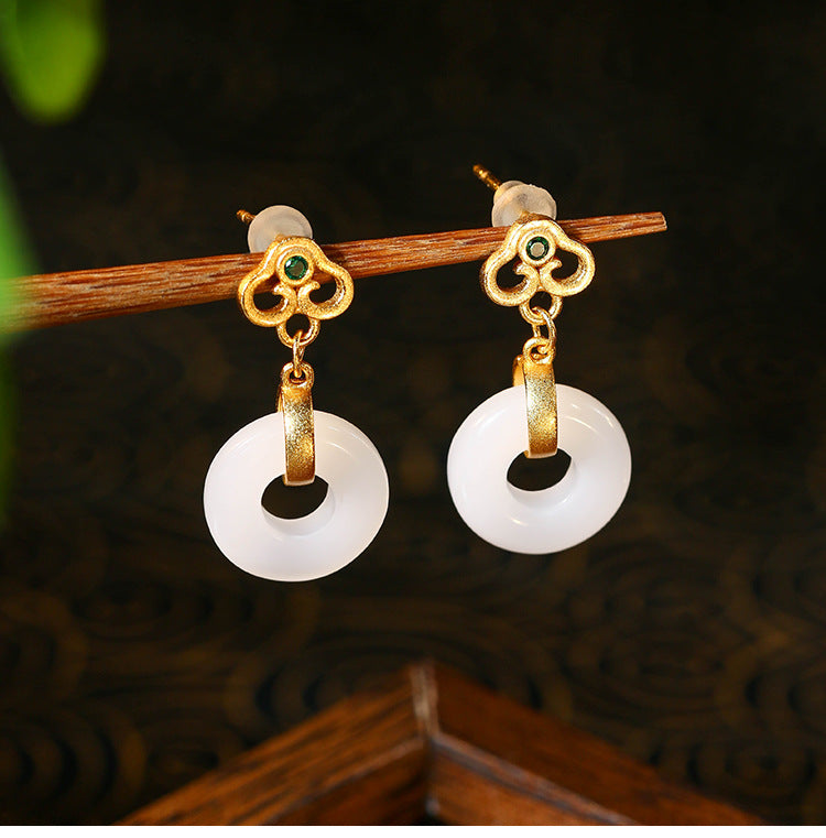 Palace Style Retro Safe Buckle Imitation Jade Xiangyun Earrings for Women