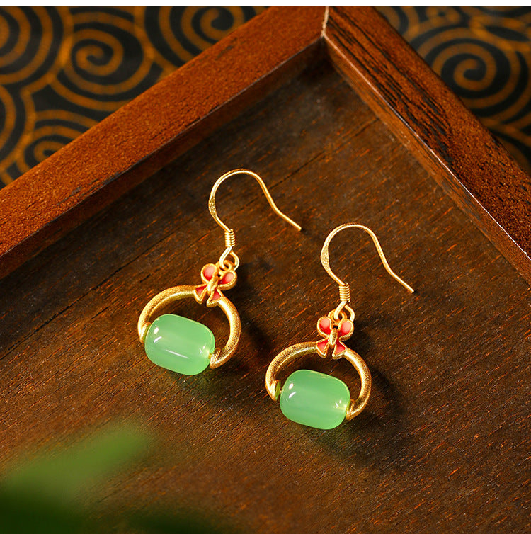 Rotating 925 Silver Needle Plated Passepartout Transfer Beads Enamel Antique Earrings