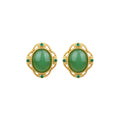 925 Silver Needle Imitation Jasper Earrings, Simple Round Retro for Women