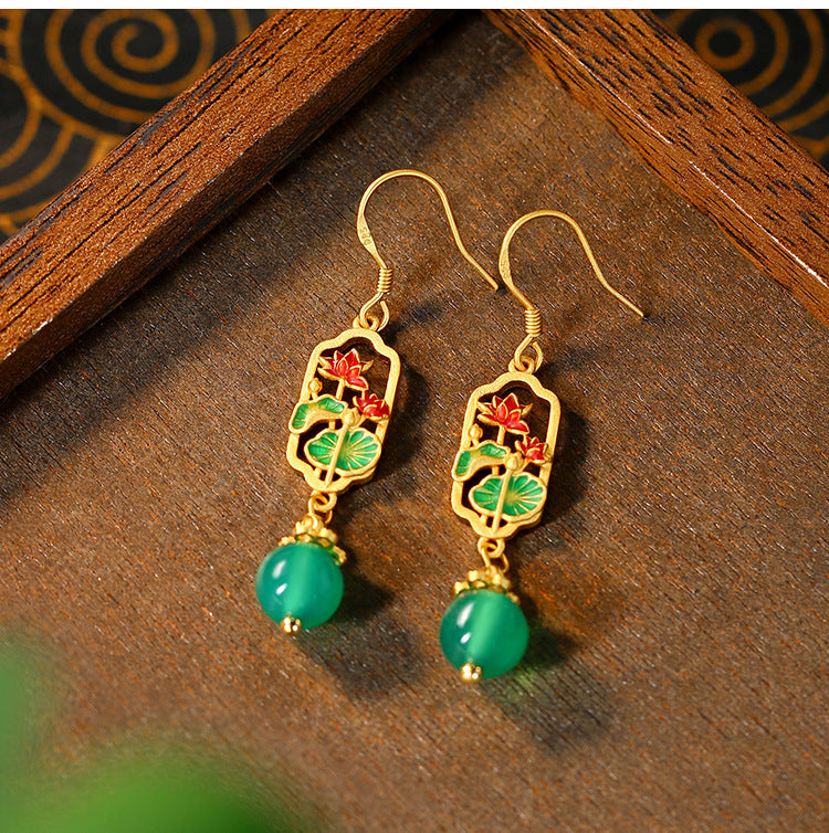 Icecum Green Chalcedony Handmade Earrings for Women