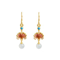 Enamel Painted Lotus Natural White Chalcedony Retro Earrings for Women