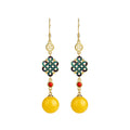 Imitation Beeswax Amber Earrings with Niche Design and Chinese Knot Blessing