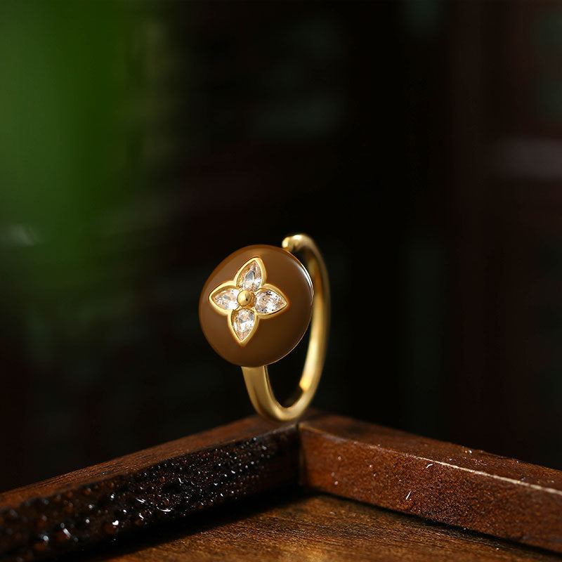 Maillard Port Style Vintage Brown Oil Dropping Women's French Style Finger Ring