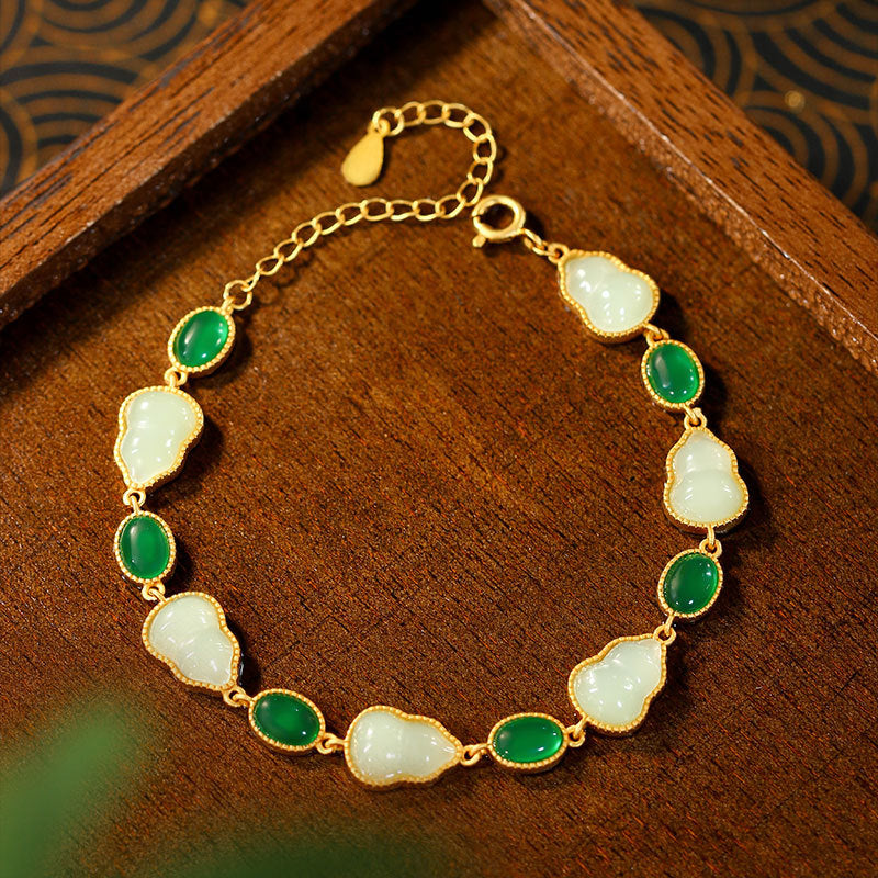 Imitation Jade Fulu Gourd Bracelet Electroplated Gold Color Niche Ins Sense Bracelet for Friends