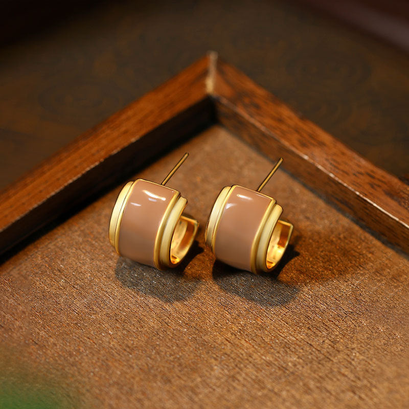 Maillard Style Brown Oil Drop Retro Hong Kong Style Ear Buckle Earrings