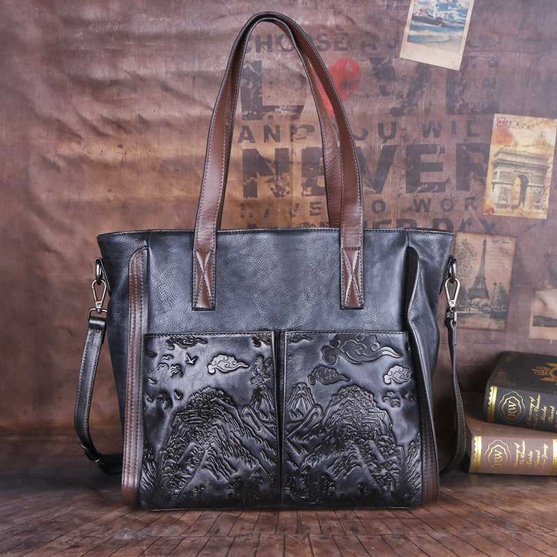 Cowhide Crossbody Bag: Vegetable Tanned, Embossed & Hand-polished