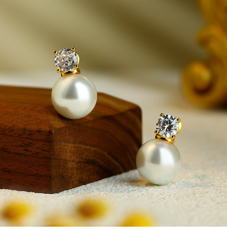 French Style Pearl Small Bulb Round Princess Earrings