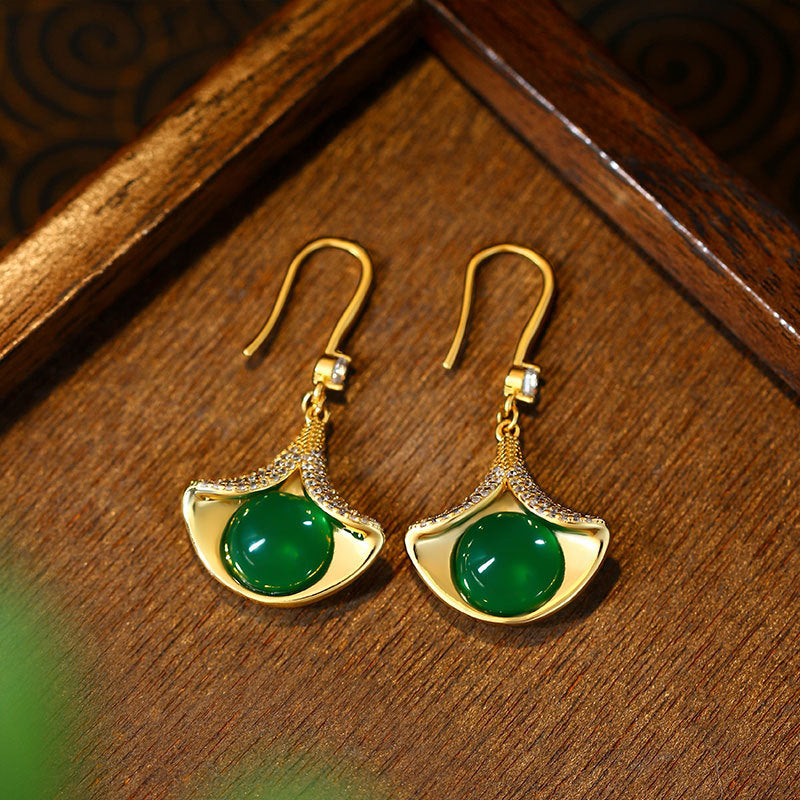 Ayeryuan Sansheng Ginkgo Leaf Green Chalcedony Hanfu Earrings for Women